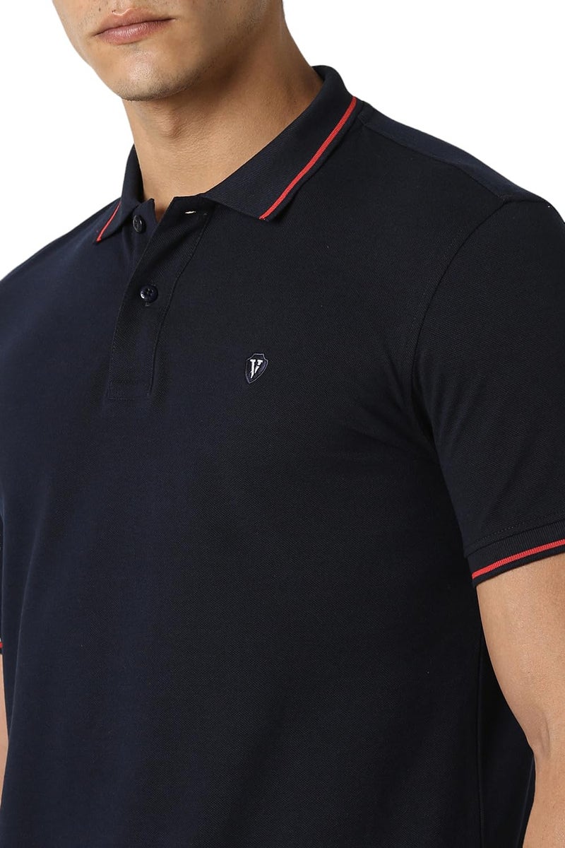 Van Heusen Men's Cotton Regular Fit Polo T-Shirt (Vskp517S011411_Navy S) - Image 4