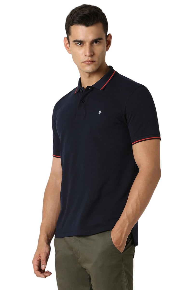 Van Heusen Men's Cotton Regular Fit Polo T-Shirt (Vskp517S011411_Navy S) - Image 2
