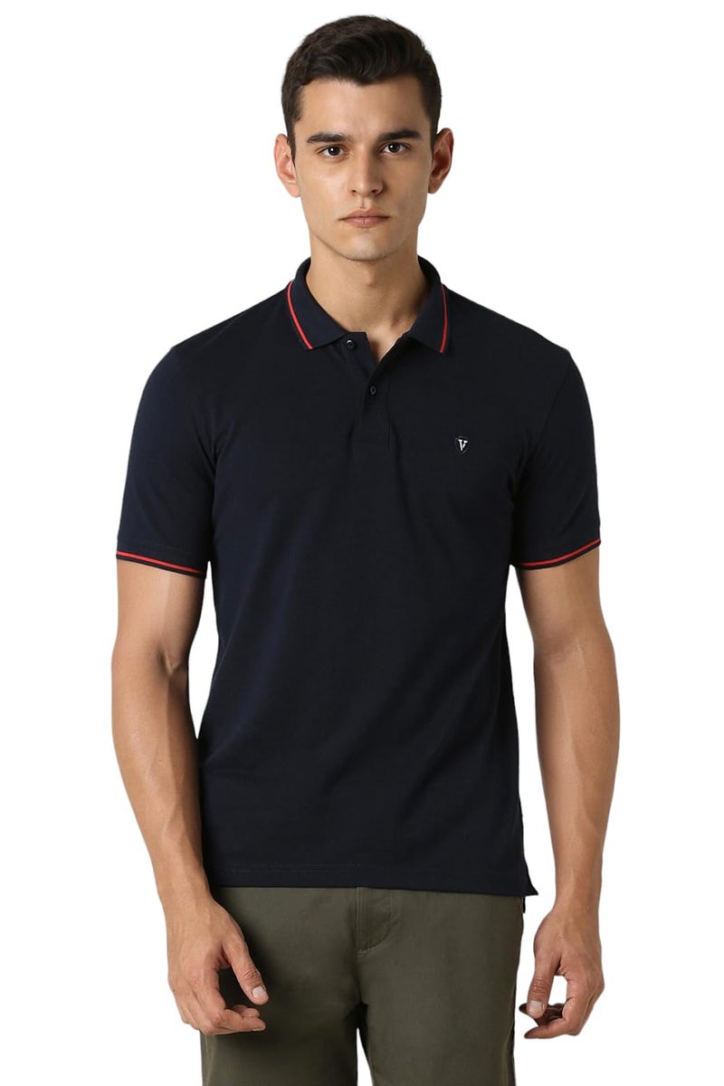 Van Heusen Men's Cotton Regular Fit Polo T-Shirt (Vskp517S011411_Navy S) - Image 1