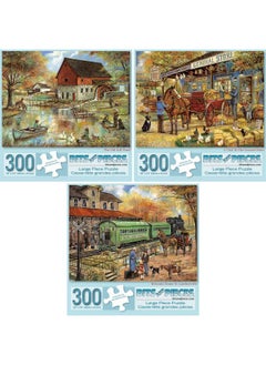 Bits and Pieces Bits and Pieces - Value Set of Three (3) - 300 Piece Jigsaw Puzzles for Adults - 300 pc Large Piece Puzzles Designed by Artist Ruane Manning - 18” x 24”  - Image 1