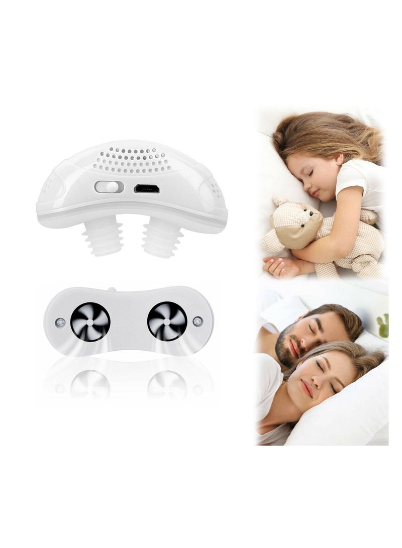 سيوسي أجهزة مكافحة الشخير ، سدادة كهربائية أوتوماتيكية للشخير لينة مزدوجة إيدي لتحسين جودة النوم USB صغير لمنع الشخير ، هواء منعش ، تنفس مريح للنوم للنساء والرجال (أبيض) - Image 1