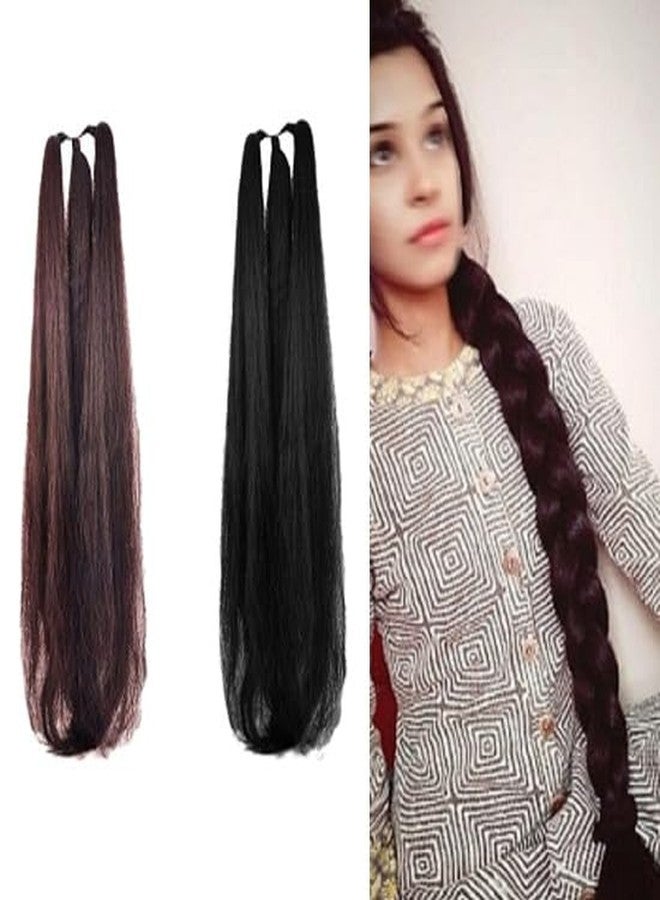 GIRISA Long Straight Hair Extension, Synthetic Black and Brown Choti Hair Look - Image 1