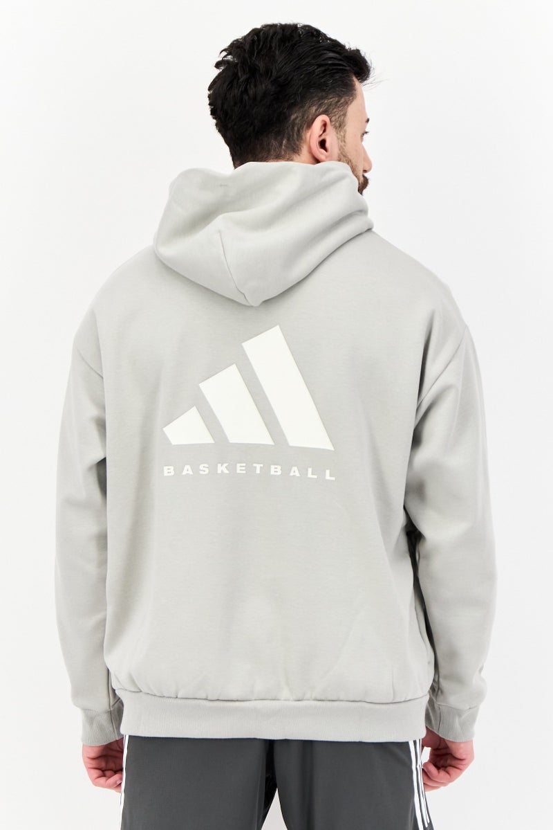 Adidas Men Sportswear Fit Long Sleeves Basketball Hoodie, Grey - Image 3