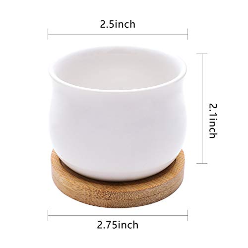 SHECIPIN Succulent Plant Pot, White Mini 2.6 inch Ceramic Flower Planter Pot with Bamboo Tray, Pack of 8 - Plants Not Included - Image 2