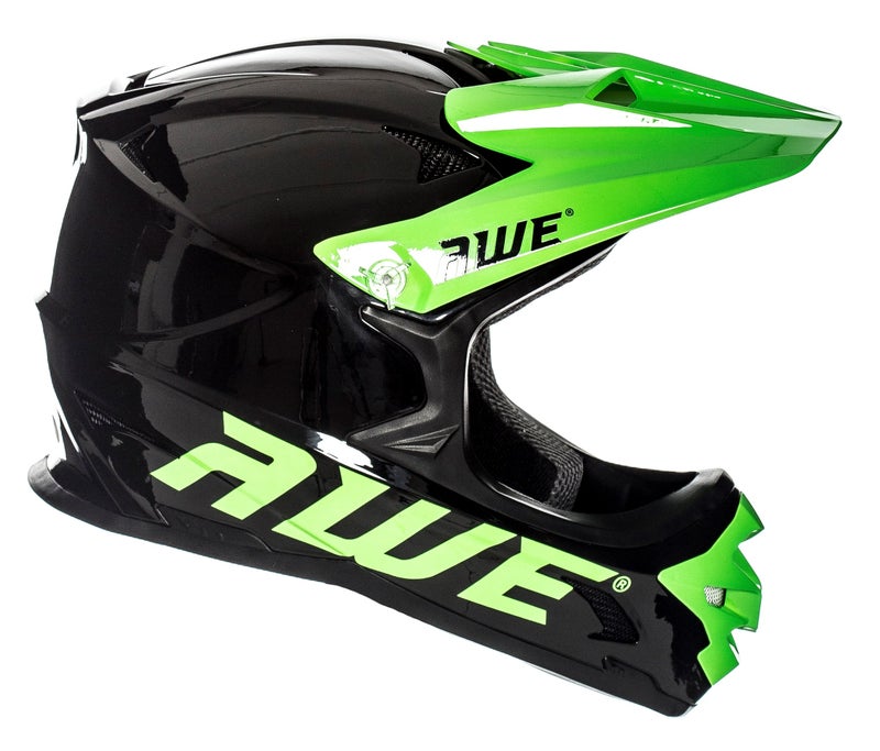 Awe AWE® AWEBlast™ FREE 5 YEAR CRASH REPLACEMENT* BMX/Full Face Helmet Black Green Medium 56-58cm - Image 2