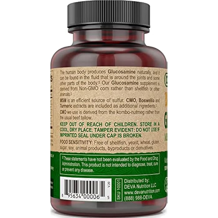 DEVA Vegan Glucosamine-MSM-CMO & Turmeric Supplement - Gluten Free Plant Based Nutritional Supplement - 90 Tablets (Pack of 2) - Image 4