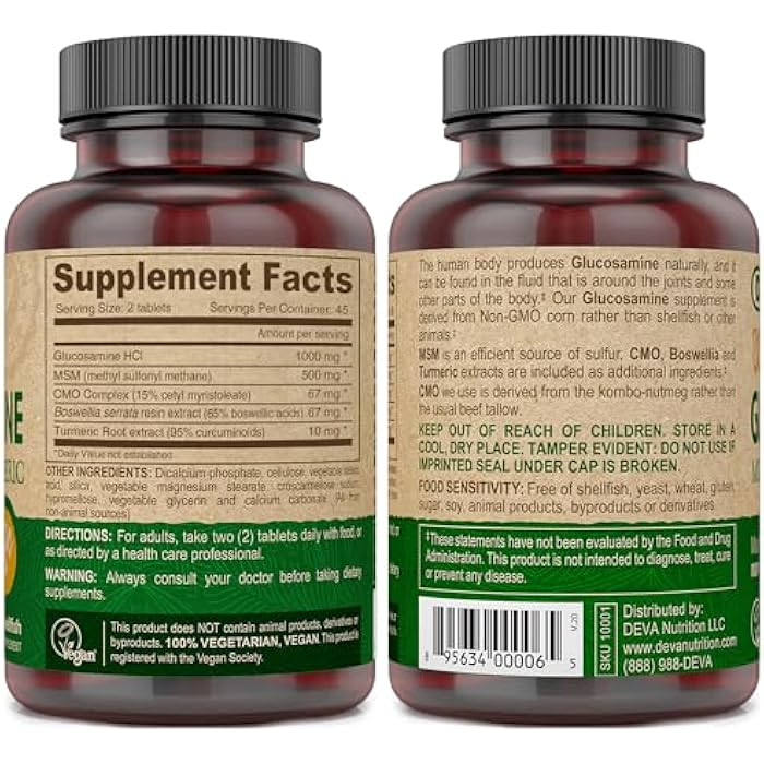 DEVA Vegan Glucosamine-MSM-CMO & Turmeric Supplement - Gluten Free Plant Based Nutritional Supplement - 90 Tablets (Pack of 2) - Image 3