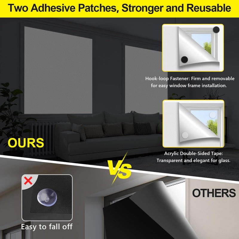 FADOTY Cuttable Blackout Shades Fabric Sheet, Blackout Curtains for Bedroom, Portable 100% Black Out Window Cover Film, No Drill Window Blinds, Sun Heat Light Blocker for Travel Media Dorm, 57'' W - Image 3