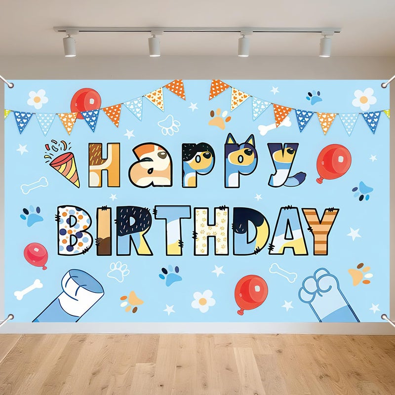 BOBORAT 5 * 3ft Blue Dog Birthday Backdrop, Birthday Party Decoration Background, Cute Cartoon Animal Theme Photo Banner for Kid, Adult (Style B) - Image 1