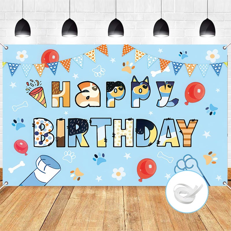 BOBORAT 5 * 3ft Blue Dog Birthday Backdrop, Birthday Party Decoration Background, Cute Cartoon Animal Theme Photo Banner for Kid, Adult (Style B) - Image 5