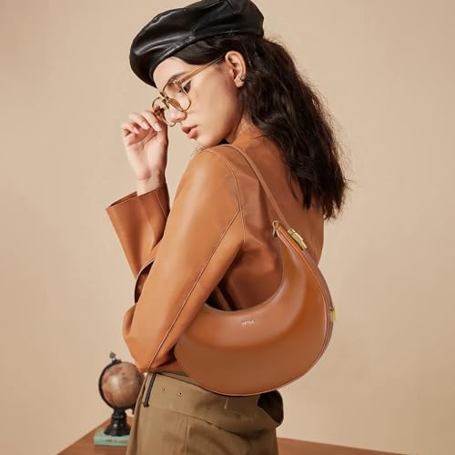 Keyli Shoulder Bag for Women Waterproof Leather Clutches Purses Trendy Casual Tote Handbags Designer Bags Adjustable Strap Hobo Bag Evening Bags with Zipper for Travel Shopping Dating Brown - Image 4