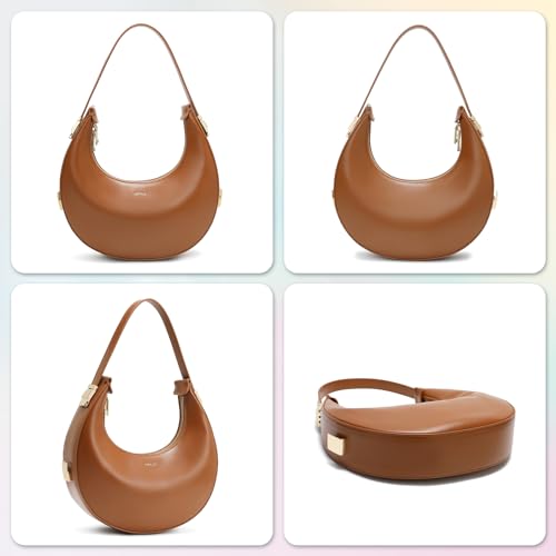Keyli Shoulder Bag for Women Waterproof Leather Clutches Purses Trendy Casual Tote Handbags Designer Bags Adjustable Strap Hobo Bag Evening Bags with Zipper for Travel Shopping Dating Brown - Image 5