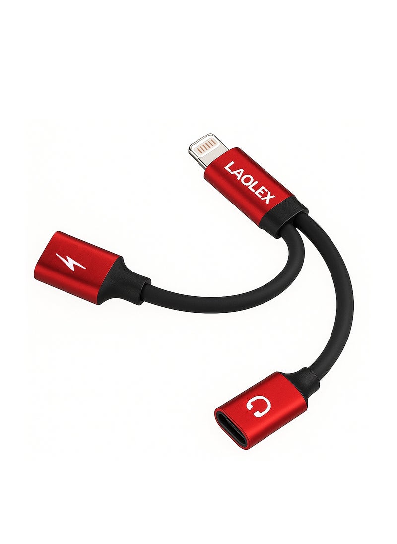 LAOLEXS Lightning to Dual Lightning Adapter – Listen & Charge Simultaneously (Red & Black)