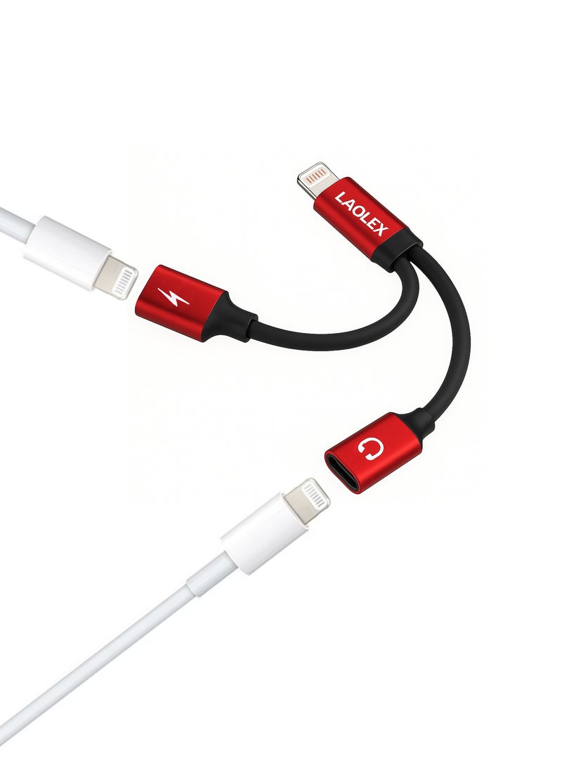 LAOLEXS Lightning to Dual Lightning Adapter – Listen & Charge Simultaneously (Red & Black)