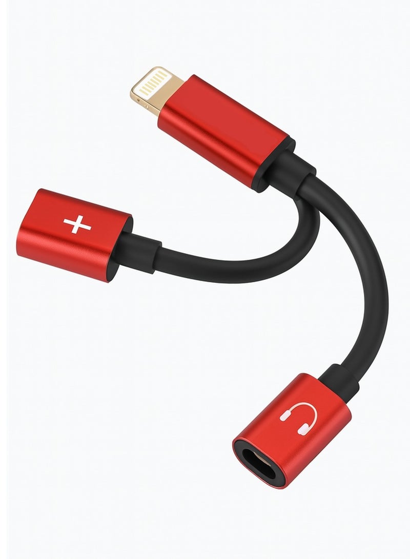 Lightning to Dual Lightning Adapter – Listen & Charge Simultaneously (Red & Black)