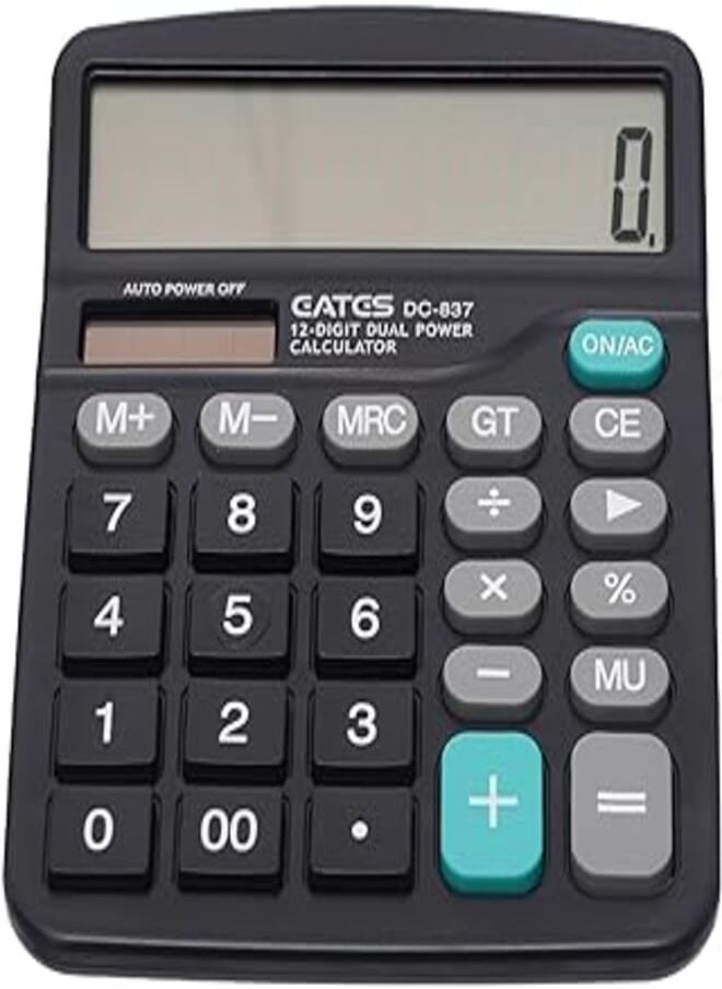 EATES Eates DC-837 Desktop Electronic Calculator 12 Digits with Dual Power and Big Touch-Key Design - Black 