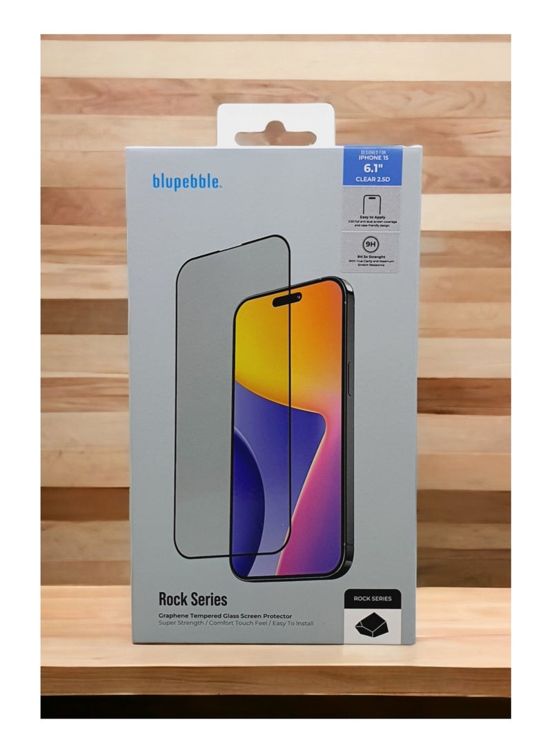 Blupebble Graphene Rock Series Tempered Glass 2.5D Screen Protector For Iphone 15 Pro