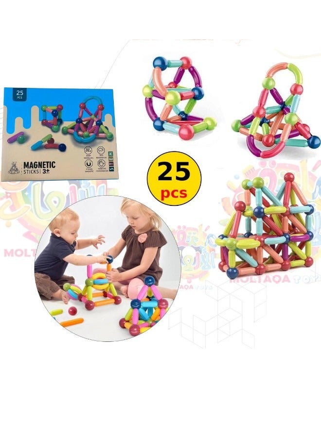 Toy Box Magnetic Building Sticks Blocks Toy, Stacking Stick Rods and Ball Educational Construction Puzzle for Kids 25pcs 