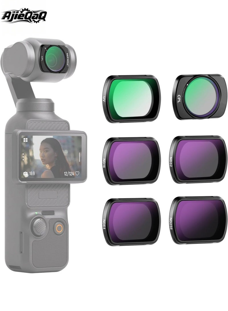 AjieQaQ Pocket 4 Pocket 3 Magnetic ND CPL UV Filter Set Compatible with DJI OSMO Pocket 3 Pocket 4 Creator Combo Accessories, Action Camera 6 Pack (CPL UV ND16 ND32 ND64 ND256) Neutral Density & Polarizing & UV Protective Filters - Image 1