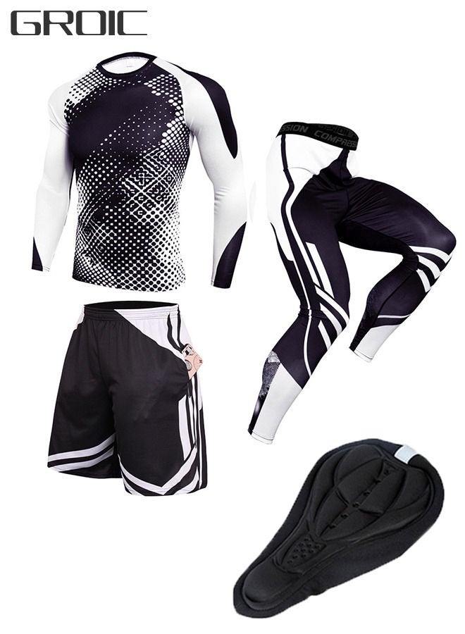 GROIC 4 Pieces Men's Cycling Suit Riding Clothes with Bicycle Long Sleeves Shorts Padded Pants and Pad Also for Boxing Hiking Running and Ball Sport - Image 4