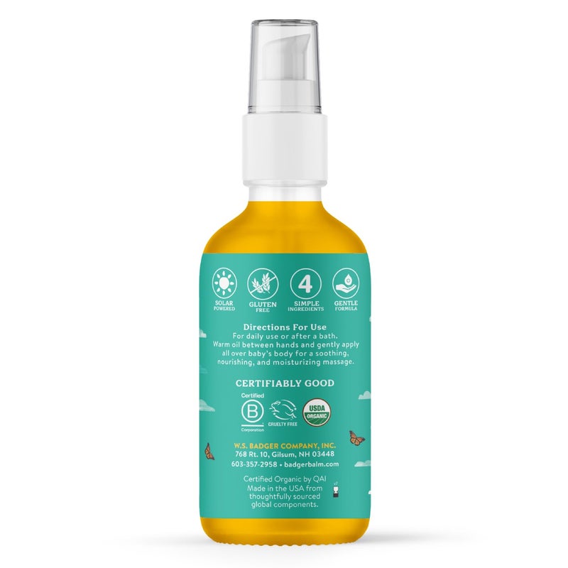 بادجير Baby Oil, Chamomile  Calendula, Certified Organic Soothing Oil for Dry Skin or Cradle Cap, 4 Fl Oz Glass Bottle - Image 2