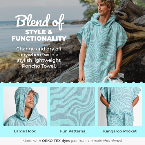 Nova Blue Waves Poncho Towel – White Hooded Beach Towel Adult (33 X 37) – 100% Turkish Cotton Quick Dry Surf Poncho - Beach Accessories for Vacation - Image 4
