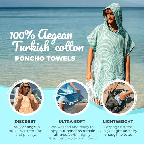 Nova Blue Waves Poncho Towel – White Hooded Beach Towel Adult (33 X 37) – 100% Turkish Cotton Quick Dry Surf Poncho - Beach Accessories for Vacation - Image 2