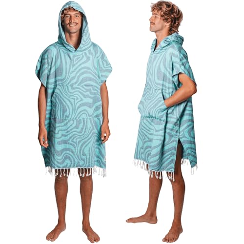Nova Blue Waves Poncho Towel – White Hooded Beach Towel Adult (33 X 37) – 100% Turkish Cotton Quick Dry Surf Poncho - Beach Accessories for Vacation - Image 1