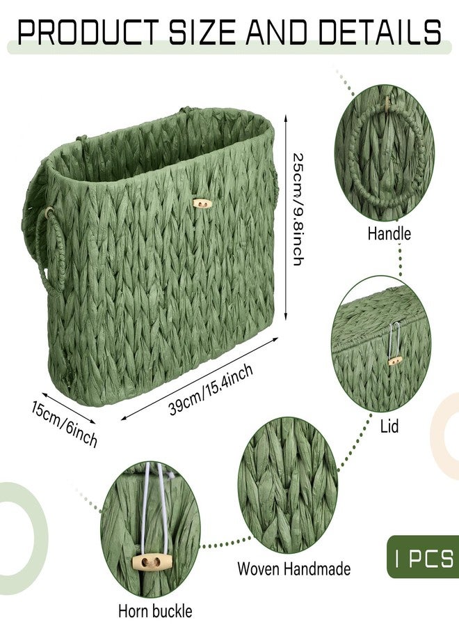 Kathfly Sage Green Toilet Paper Storage Basket with Lid Large Decorative Toilet Paper Holder Free Standing Woven Organizer for Home Bathroom Kitchen Vanities Home Offices - Image 2