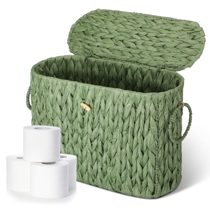 Kathfly Sage Green Toilet Paper Storage Basket with Lid Large Decorative Toilet Paper Holder Free Standing Woven Organizer for Home Bathroom Kitchen Vanities Home Offices - Image 1