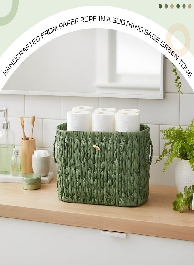 Kathfly Sage Green Toilet Paper Storage Basket with Lid Large Decorative Toilet Paper Holder Free Standing Woven Organizer for Home Bathroom Kitchen Vanities Home Offices - Image 5