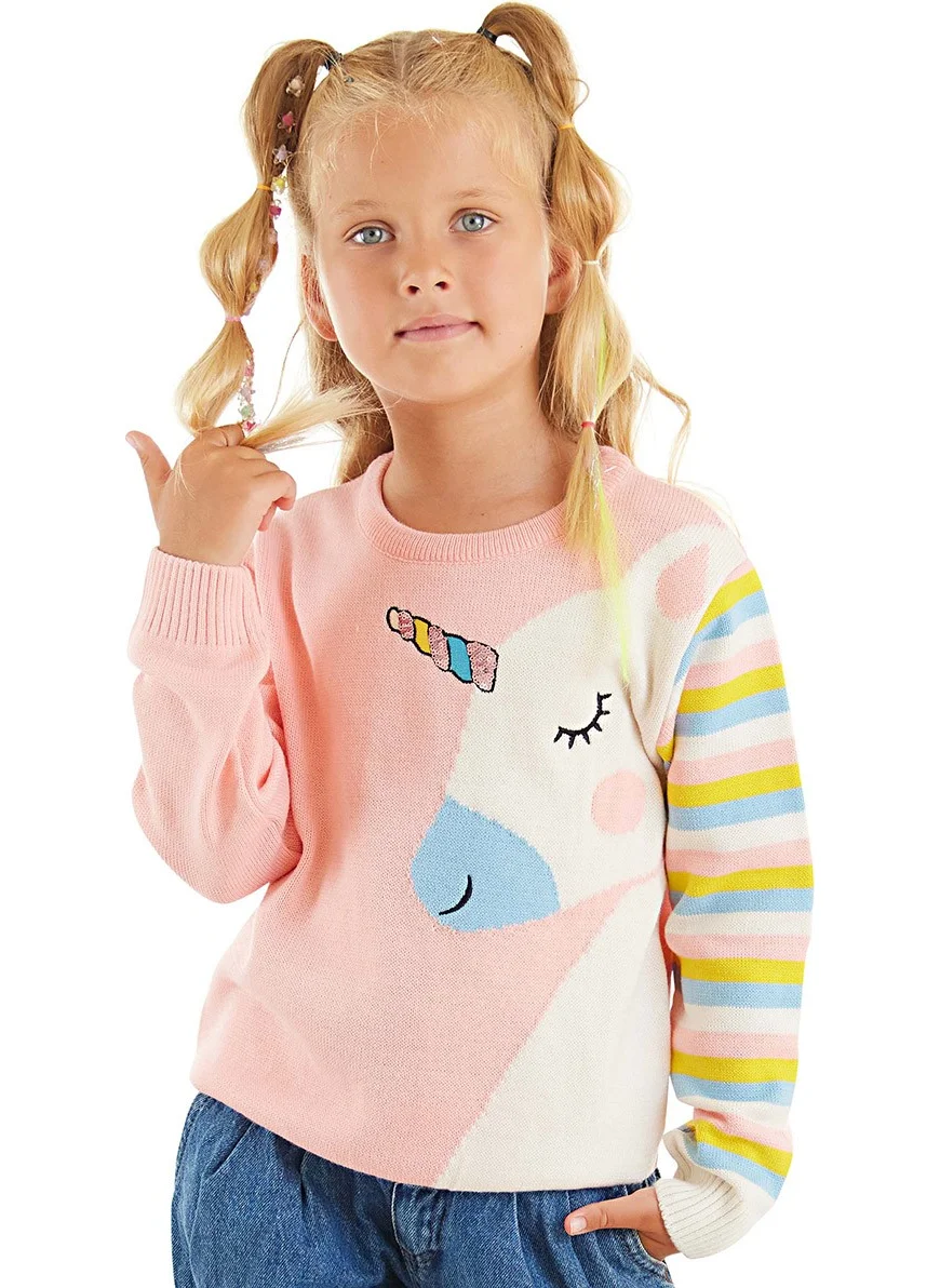 Denokids Unicorn Girl Pink Knitted Sweater