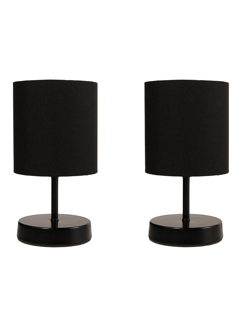 الروضة للإضاءة قطعتين من أباجورات المصباح بشكل مميز وأنيق، مع غطاء قماشي فريد ومعدن - اباجورة مودرن لغرف النوم والمعيشة | اللون: اسود × اسود | المقاس: 28x15x15 سم - Image 1