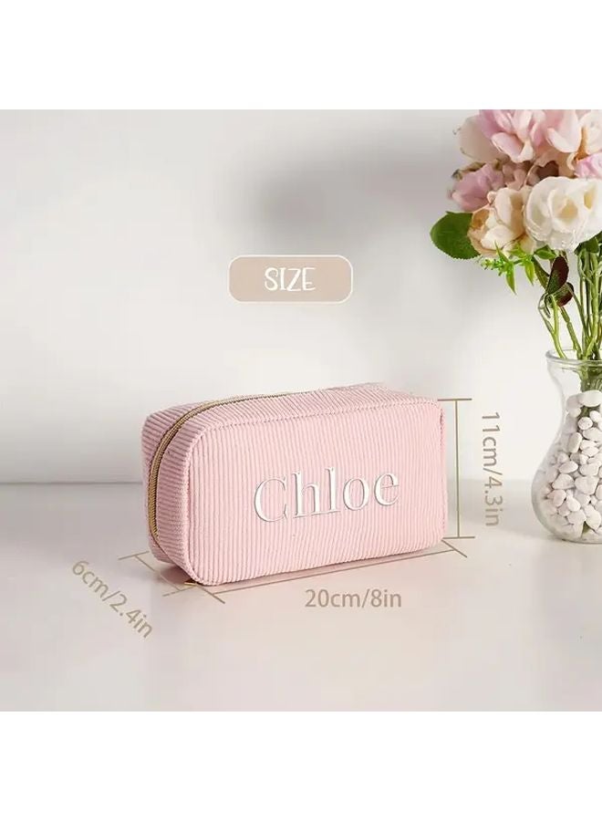 Custom Embroidered Corduroy Makeup Bag Personalized Name Black Travel Toiletry Organizer - Image 4