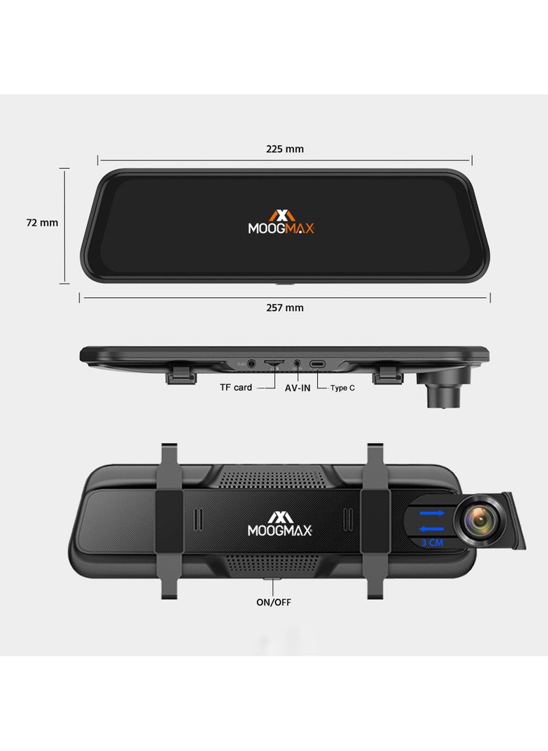 MOOGMAX - MOOGMAX MXDR004 Vehicle Black Box - 9.66" Display Car DVR, Dual Record Camera, Car Video Recorde - Image 1