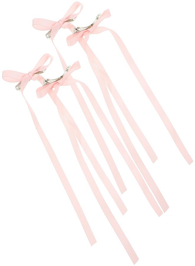 Qintreesify Pink Cute Bows Hair Clips Bow Hairpin Sweet Double Bow Hair Barrettes For Women Girl Cute Braided Long Ribbon Hair Clips Headwear Fashion Hair Accessories - Image 1
