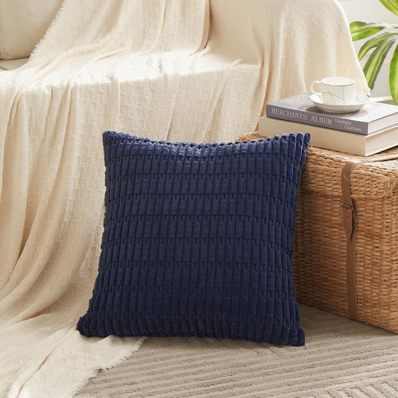 Fancy Homi 2 Packs Navy Blue Decorative Throw Pillow Covers 14x14 Inch for Living Room Couch Bed Sofa, Soft Corduroy Square Cushion Case 35x35 cm, Rustic Modern Farmhouse Boho Home Decor - Image 2