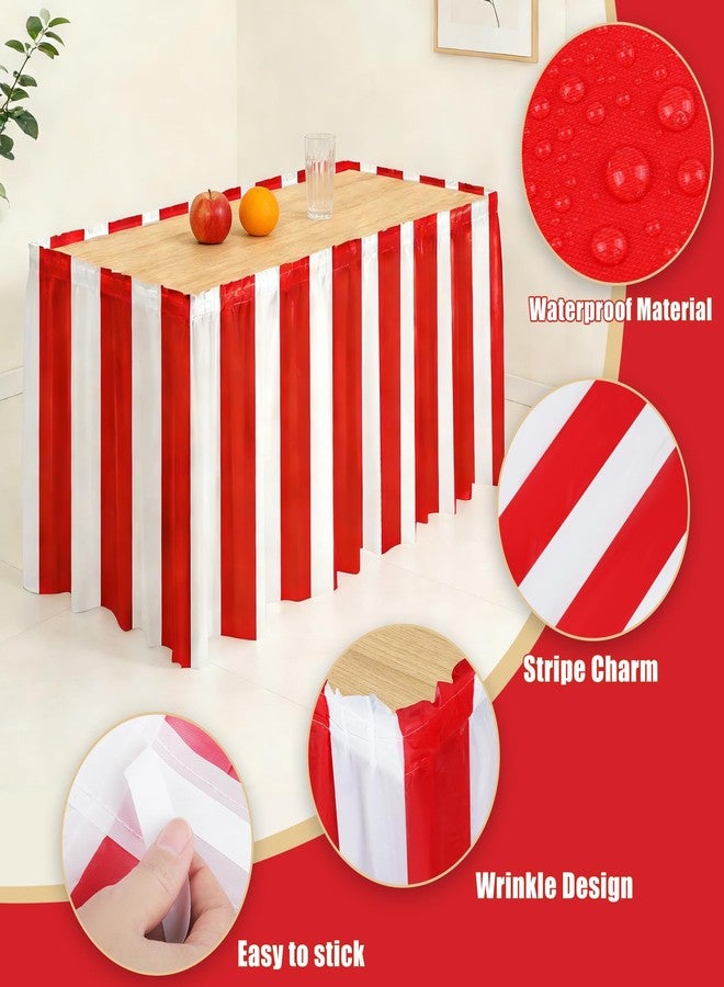 Fovths 2 Packs Red and White Striped Table Skirt Circus Table Skirt Carnival Theme Party Decorations Circus Tables Decorations for Concession Stand Holiday Party Supplies, 14 ft x 30 inch - Image 3