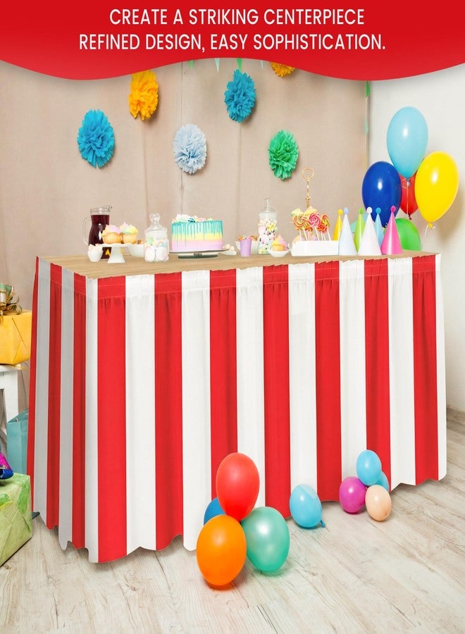Fovths 2 Packs Red and White Striped Table Skirt Circus Table Skirt Carnival Theme Party Decorations Circus Tables Decorations for Concession Stand Holiday Party Supplies, 14 ft x 30 inch - Image 5