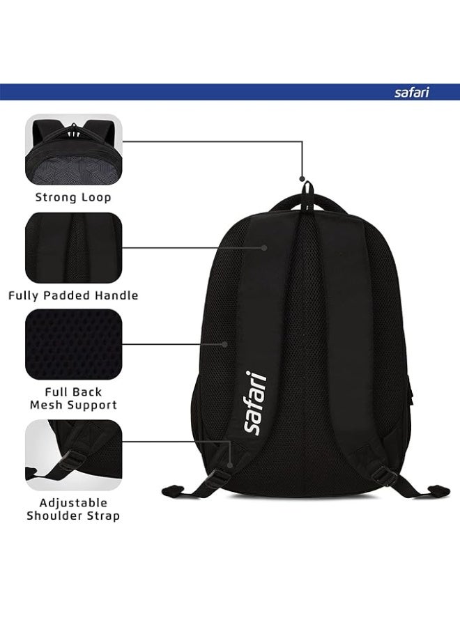 Safari Tribe 35 Ltrs Large Laptop Backpack with 3 Compartments, Water Resistant Fabric - Black (TRIBE19CBBLK) - Image 2