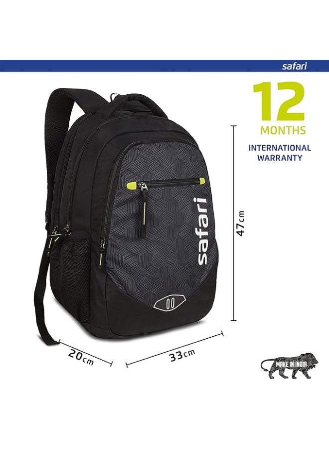 Safari Tribe 35 Ltrs Large Laptop Backpack with 3 Compartments, Water Resistant Fabric - Black (TRIBE19CBBLK) - Image 4
