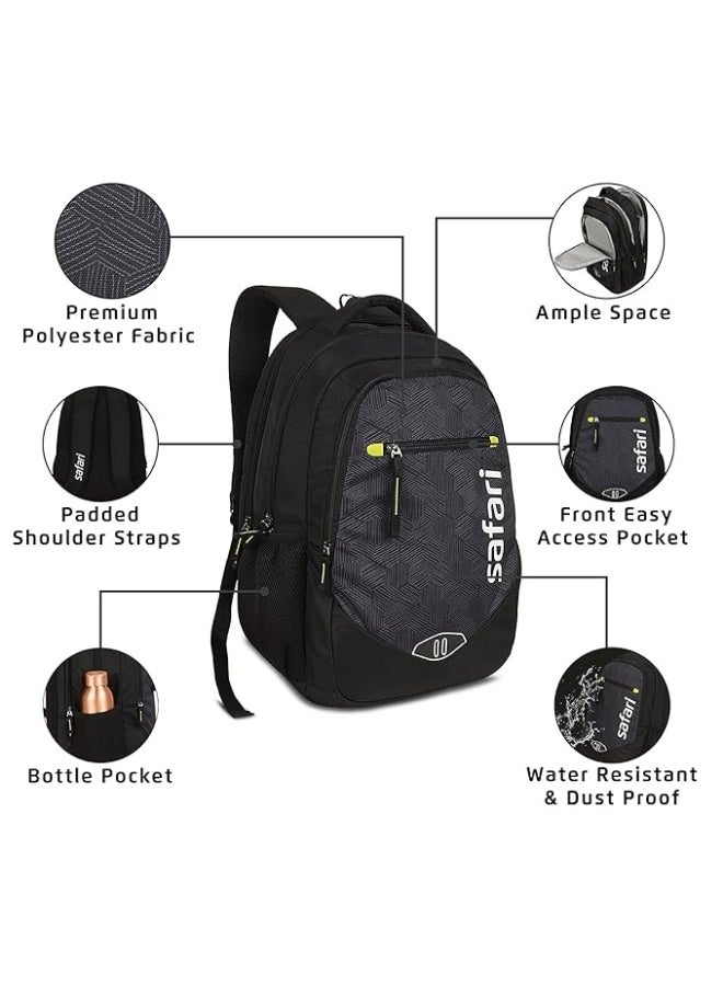 Safari Tribe 35 Ltrs Large Laptop Backpack with 3 Compartments, Water Resistant Fabric - Black (TRIBE19CBBLK) - Image 3