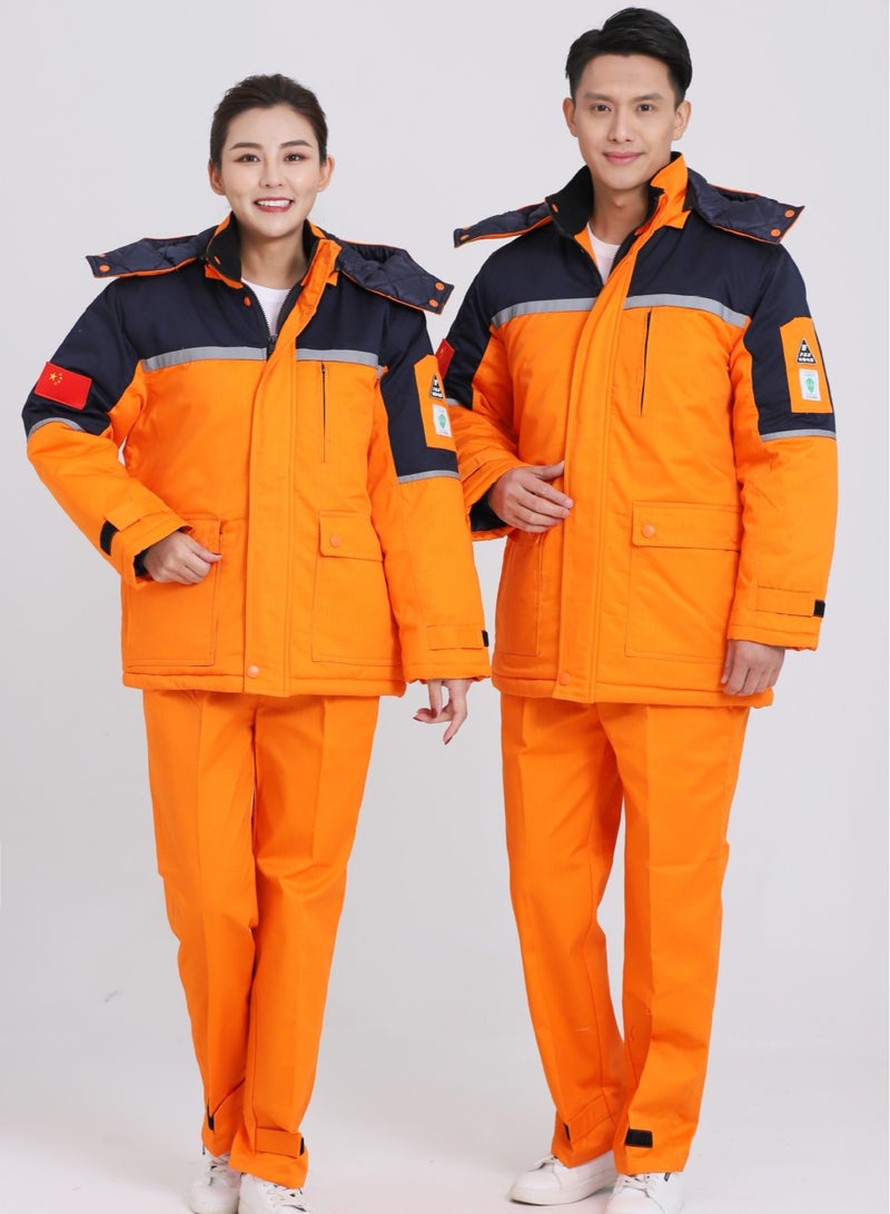 NIBEMINENT Winter Work Clothing Gas Station Anti-static Cotton Padded Uniforms Thick Warm Long Coverall Thermal Worker  Jacket Coat