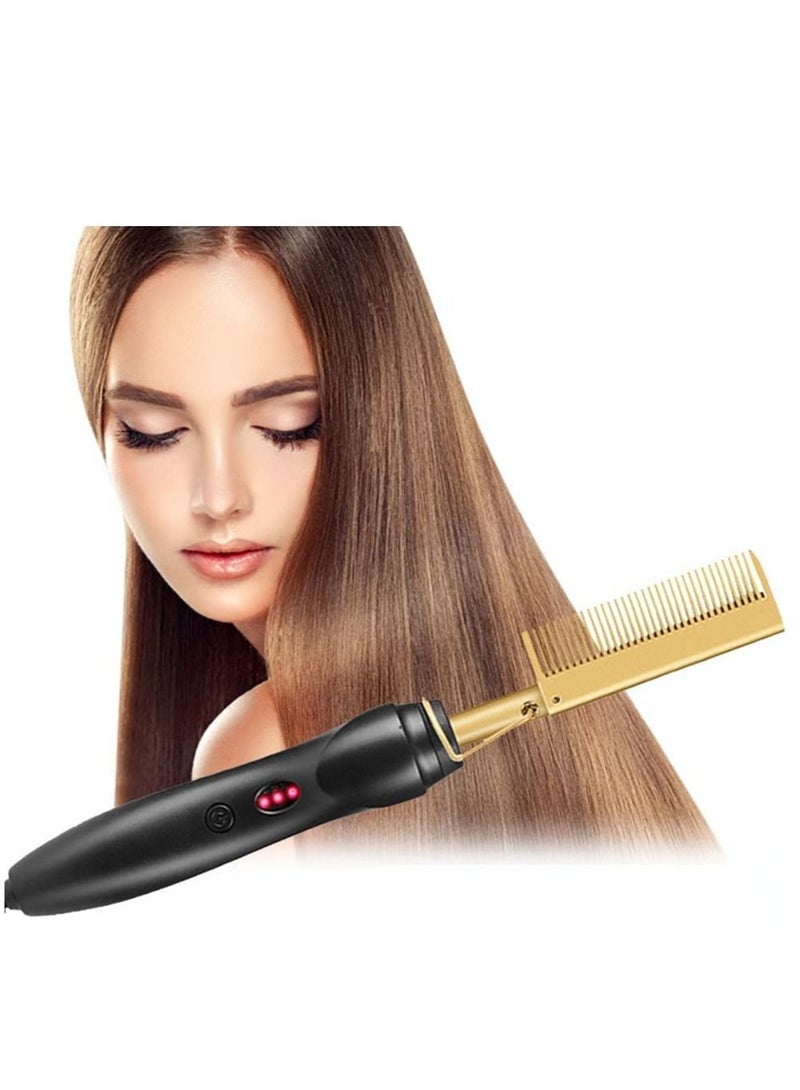 Electric Hot Flat Hair Straightening Smoothing Heating Iron Comb Brush - Image 1