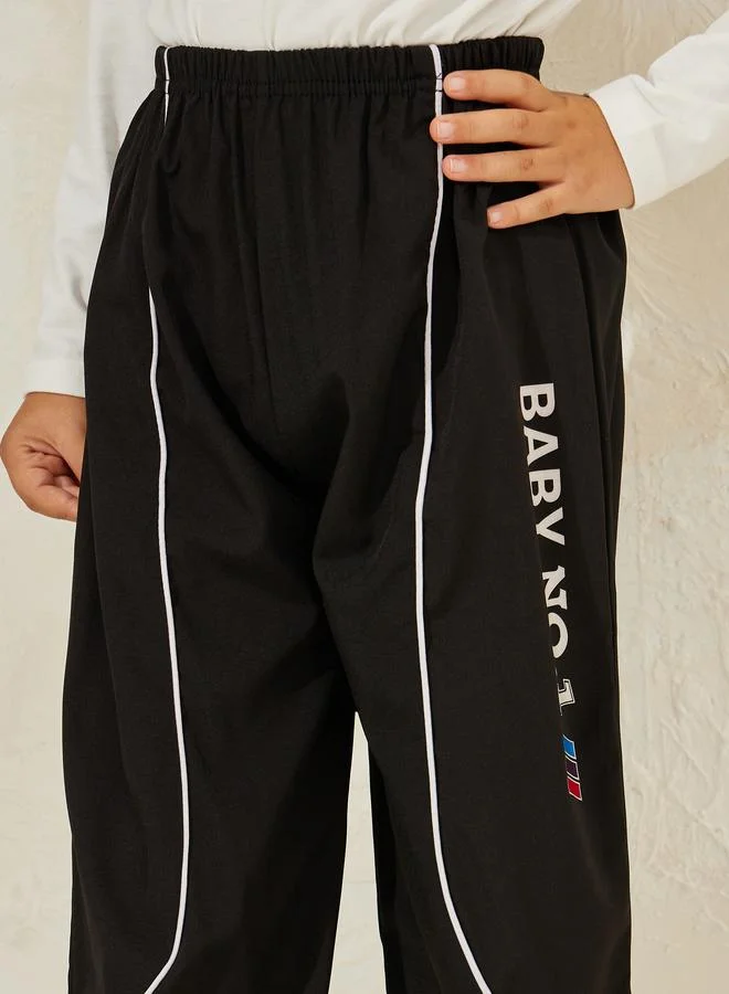Styli Slogan Print Pipe Detailing Joggers