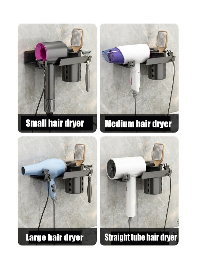 Non Drilling Hair Dryer Bracket Wall Mounted, Adhesive/Drilling Dual-Use, Hair Dryer Storage Rack. Bathroom Hair Dryer Rack, Hair Tool Organizer, White - Image 2