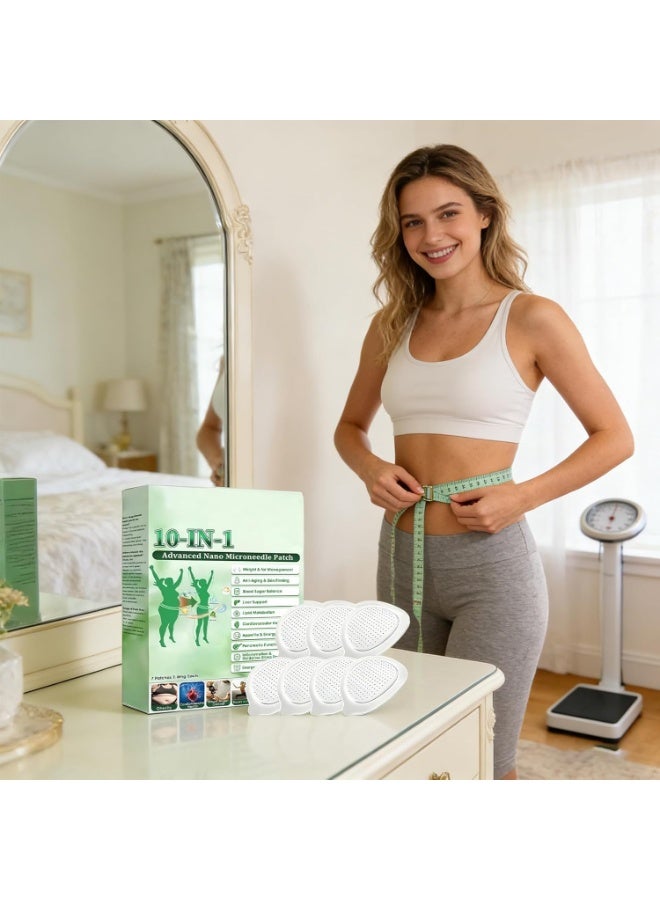 Moringa 10-in-1 Advanced Nano-Microneedle Patches, 10 In 1 Microneedle Patches, 7 Pieces Breathable Gentle Sticker, For Reduces Abdominal Fat Women Girls Boy Belly Slimming - Image 2