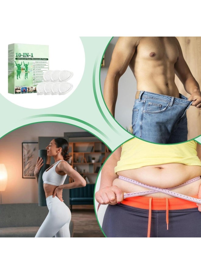 Moringa 10-in-1 Advanced Nano-Microneedle Patches, 10 In 1 Microneedle Patches, 7 Pieces Breathable Gentle Sticker, For Reduces Abdominal Fat Women Girls Boy Belly Slimming - Image 4