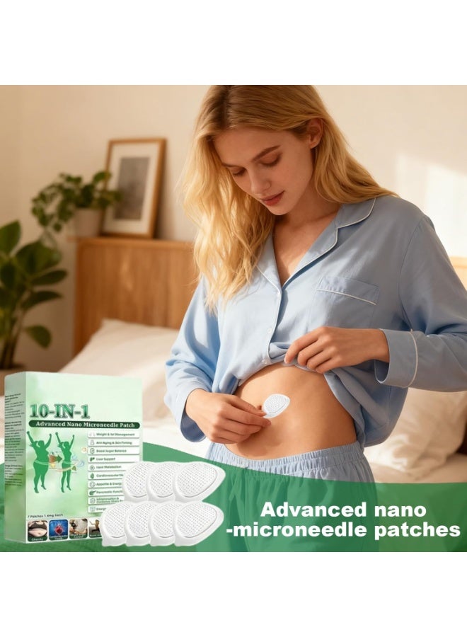 Moringa 10-in-1 Advanced Nano-Microneedle Patches, 10 In 1 Microneedle Patches, 7 Pieces Breathable Gentle Sticker, For Reduces Abdominal Fat Women Girls Boy Belly Slimming - Image 5