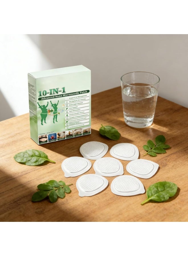 Moringa 10-in-1 Advanced Nano-Microneedle Patches, 10 In 1 Microneedle Patches, 7 Pieces Breathable Gentle Sticker, For Reduces Abdominal Fat Women Girls Boy Belly Slimming - Image 3